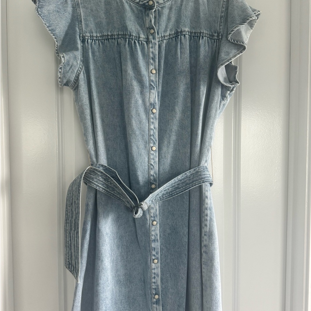 Rails Blue Flutter Sleeve Midi Dress with Tie Front